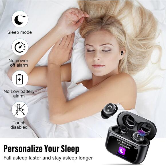 Sleep Earbuds Bluetooth 5.4 in Ear Smart Touch Screen Ear Buds, 48H - Picture 3 of 8